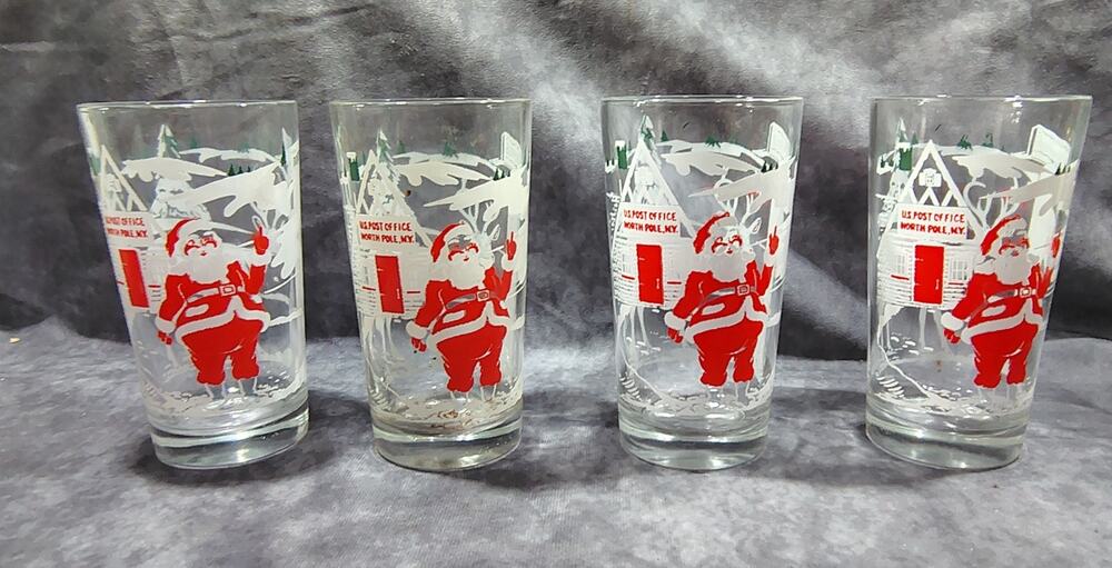 4 Vintage Boscul Santa Claus North Pole NY Glass P Butter 5” Tall Retro MCM